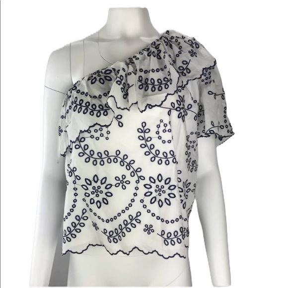 New Devlin Womens Blouse Medium Boho Blue Ruffle - Picture 1 of 6